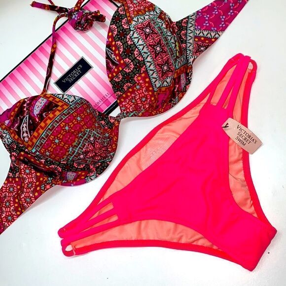 🔥🏖VICTORIA SECRET  swimsuit top 34C//push-up/bottom Small  New#7 - Picture 1 of 10